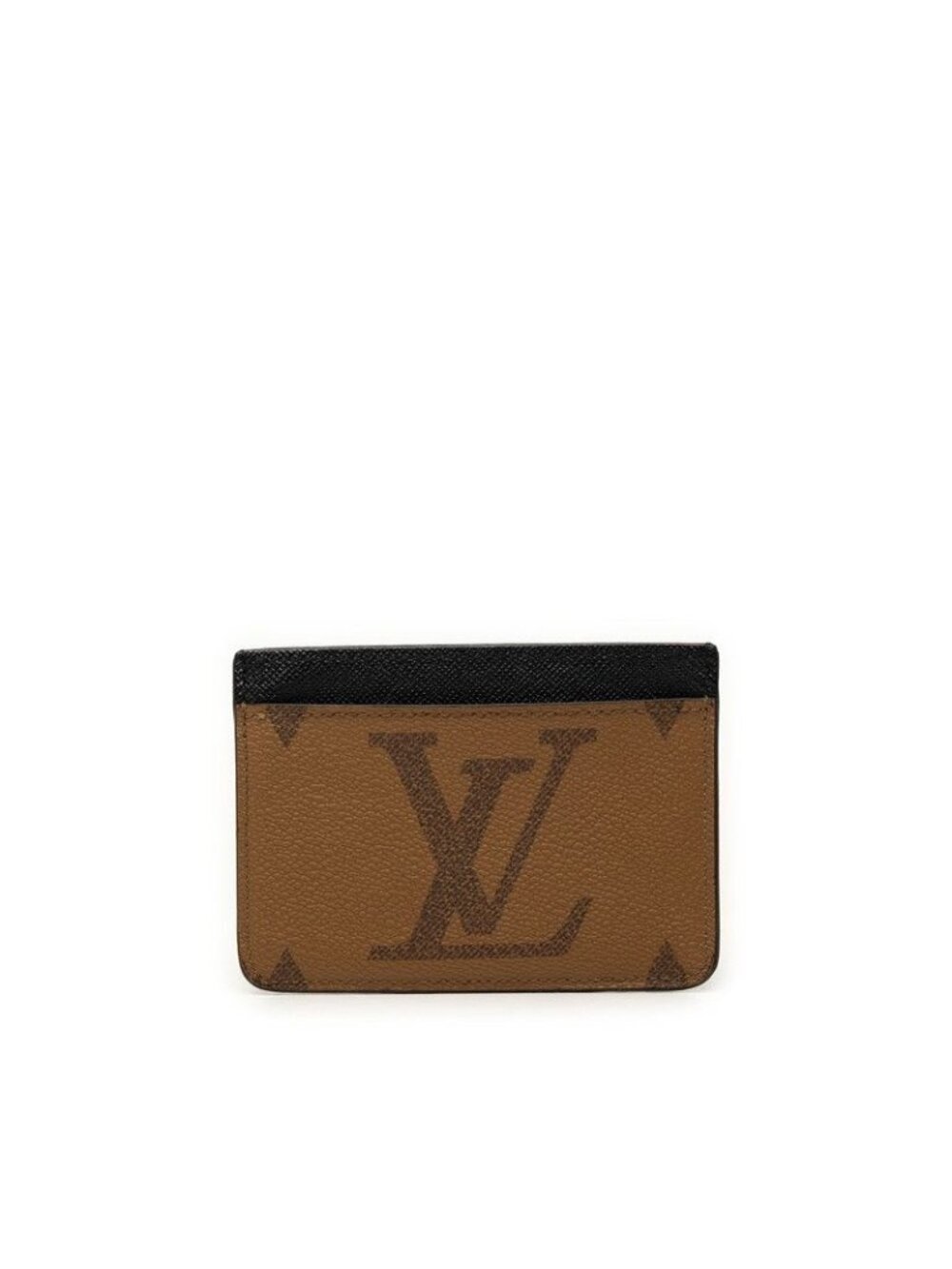 Louis Vuitton Monogram Giant Reverse Card Case LV Side Up Brown Black Leather